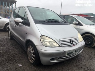Location: Edinburgh - 2003 MERCEDES A160 ELEGANCE 5 Door Hatchback REG: BK53WNO, Keys: No, MOT Expiry date: 03/06/2024, 1598 Petrol, 5 Speed Manual Petrol, Former Keepers: 7