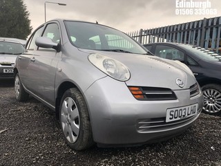 Location: Edinburgh - 2003 NISSAN MICRA SE 5 Door Hatchback REG: SO03LHD, Keys: No, MOT Expiry date: 06/08/2025, 1386 Petrol, 5 Speed Manual Petrol, Former Keepers: 1