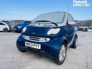 Location: Plymouth - 2003 SMART CITY PASSION 50 AUTO Coupe REG: MX03PYY, Keys: No, MOT Expiry date: 15/05/2024, 599 Petrol, 6 Speed Auto Petrol, Former Keepers: 17