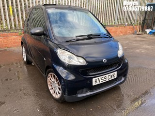 Location:  Hayes - 2009 SMART FORTWO PASSION MHD AUTO Convertible REG: KV59CWK, Keys: No, MOT Expiry date: 21/11/2024, 999 Petrol, 5 Speed Auto Petrol, Former Keepers: 5