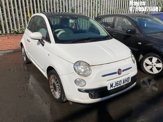 Location:  Hayes - 2010 FIAT 500 LOUNGE 3 Door Hatchback REG: MJ60AHD, Keys: No, MOT Expiry date: 06/02/2025, 1242 Petrol, 5 Speed Manual Petrol, Former Keepers: 6