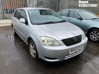 Location:  Hayes - 2003 TOYOTA COROLLA T3 VVTI 5 Door Hatchback REG: PF53GJY, Keys: No, MOT Expiry date: 17/06/2025, 1398 Petrol, 5 Speed Manual Petrol, Former Keepers: 3