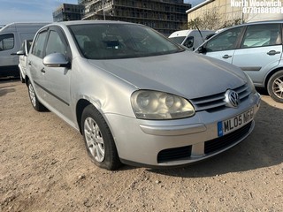Location: North Woolwich - 2005 VOLKSWAGEN GOLF FSI S 5 Door Hatchback REG: ML05NFG, Keys: No, MOT Expiry date: 21/07/2024, 1598 Petrol, 6 Speed Manual Petrol, Former Keepers: 6