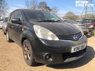 Location: Mitcham - 2011 NISSAN NOTE N-TEC MPV REG: VO61XMX, Keys: No, MOT Expiry date: 31/01/2025, 1386 Petrol, 5 Speed Manual Petrol, Former Keepers: 5