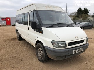 Location: PETERBOROUGH - 2005 FORD TRANSIT 350 LWB 	 MINIBUS REG: NL55NXD, 2402cc DIESEL, 5 SPEED MANUAL DIESEL, Former Keepers: 6, Keys: No, MOT: Expiry date11/02/2025
