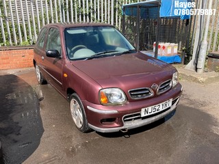 Location:  Hayes - 2002 NISSAN MICRA S 3 Door Hatchback REG: NJ52YRT, Keys: No, MOT Expiry date: 28/06/2025, 998 Petrol, 5 Speed Manual Petrol, Former Keepers: 7
