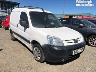 Location: Edinburgh - 2007 PEUGEOT PARTNER L600 Car Derived Van REG: TN07CYZ, Keys: No, MOT Expiry date: 07/09/2024, 1560 Diesel, 5 Speed Manual Diesel, Former Keepers: 7