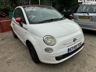 Location: North Woolwich - 2009 FIAT 500 C POP Convertible REG: EY59TCZ, Keys: No, MOT Expiry date: 08/03/2025, 1242 Petrol, 5 Speed Manual Petrol, Former Keepers: 6