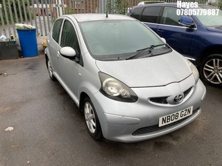 Location:  Hayes - 2008 TOYOTA AYGO PLATINUM VVT-I 5 Door Hatchback REG: NB08GZN, Keys: No, MOT Expiry date: 06/08/2024, 998 Petrol, 5 Speed Manual Petrol, Former Keepers: 7