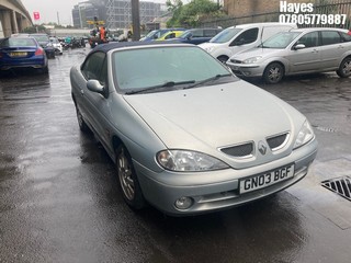 Location:  Hayes - 2003 RENAULT MEGANE PRIVILEGE+ CABRIO Convertible REG: GN03BGF, Keys: No, MOT Expiry date: 04/02/2025, 1598 Petrol, 5 Speed Manual Petrol, Former Keepers: 2