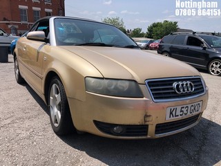 Location: Nottingham - 2003 AUDI A4 T Convertible REG: KL53GKD, Keys: No, MOT Expiry date: 31/03/2024, 1781 Petrol, 5 Speed Manual Petrol, Former Keepers: 6