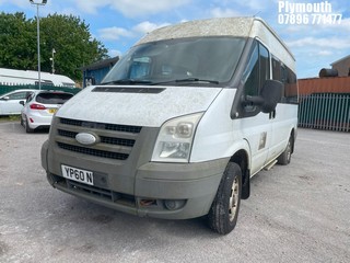 Location: Plymouth - 2010 FORD TRANSIT 115 T300M FWD Minibus REG: YP60NLT, Keys: No, MOT Expiry date: 01/03/2025, 2198 Diesel, 6 Speed Manual Diesel, Former Keepers: 5