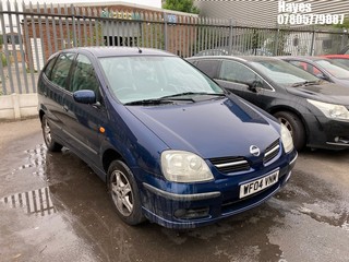 Location:  Hayes - 2004 NISSAN ALMERA TINO SE 5 Door Hatchback REG: WF04VNM, Keys: No, MOT Expiry date: 12/05/2026, 1769 Petrol, 5 Speed Manual Petrol, Former Keepers: 8