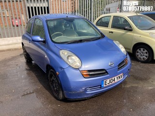 Location:  Hayes - 2004 NISSAN MICRA SE AUTO 3 Door Hatchback REG: EJ04YNV, Keys: No, MOT Expiry date: 18/02/2025, 1240 Petrol, 4 Speed Auto Petrol, Former Keepers: 6