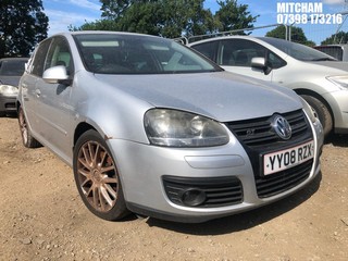 Location: Mitcham - 2008 VOLKSWAGEN GOLF GT SPORT TSI 170 5 Door Hatchback REG: YY08RZX, Keys: No, MOT Expiry date: 16/11/2024, 1390 Petrol, 6 Speed Manual Petrol, Former Keepers: 10