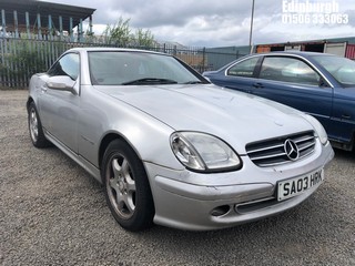 Location: Edinburgh - 2003 MERCEDES SLK 230 KOMPRESSOR Convertible REG: SA03HRK, Keys: No, MOT Expiry date: 30/06/2025, 2295 Petrol, 6 Speed Manual Petrol, Former Keepers: 8