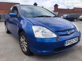 Location: Nottingham - 2002 HONDA CIVIC SE EXECUTIVE AUTO 5 Door Hatchback REG: RV52CVG, Keys: No, MOT Expiry date: 14/07/2025, 1590 Petrol, 4 Speed Auto Petrol, Former Keepers: 9