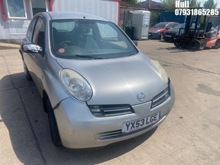 Location: Hull - 2003 NISSAN MICRA E 3 Door Hatchback REG: YX53LGE, Keys: No, MOT Expiry date: 13/02/2025, 998 Petrol, 5 Speed Manual Petrol, Former Keepers: 6