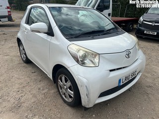 Location: North Woolwich - 2010 TOYOTA IQ VVT-I CVT 3 Door Hatchback REG: LR10SRZ, Keys: No, MOT Expiry date: 07/08/2025, 998 Petrol, Variable Speed Auto Petrol, Former Keepers: 3
