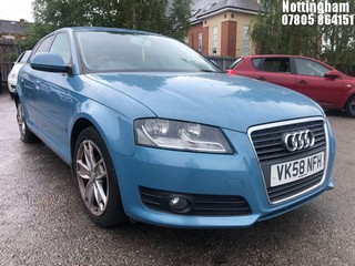 Location: Nottingham - 2008 AUDI A3 SPORT 101 MPI 5 Door Hatchback REG: VK58NFH, Keys: No, MOT Expiry date: 12/08/2025, 1595 Petrol, 5 Speed Manual Petrol, Former Keepers: 9