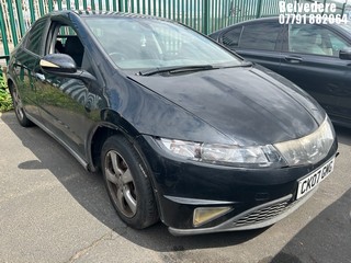 Location: Belvedere - 2007 HONDA CIVIC ES I-VTEC 5 Door Hatchback REG: CK07GMG, Keys: No, MOT Expiry date: 08/03/2025, 1799 Petrol, 6 Speed Manual Petrol, Former Keepers: 8