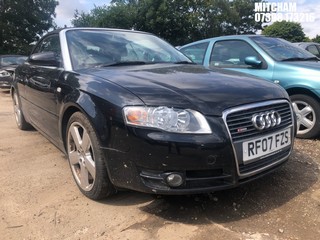 Location: Mitcham - 2007 AUDI A4 T FSI S LINE Convertible REG: RF07FZS, Keys: No, MOT Expiry date: 12/11/2024, 1984 Petrol, 6 Speed Manual Petrol, Former Keepers: 2