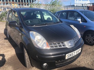 Location: Edinburgh - 2007 NISSAN NOTE ACENTA MPV REG: SM57VHP, Keys: No, MOT Expiry date: 06/02/2025, 1386 Petrol, 5 Speed Manual Petrol, Former Keepers: 4