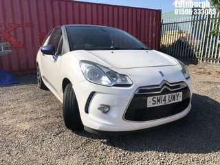 Location: Edinburgh - 2014 CITROEN DS3 DSTYLE + 3 Door Hatchback REG: SM14UWY, Keys: No, MOT Expiry date: 05/09/2025, 1598 Petrol, 5 Speed Manual Petrol, Former Keepers: 6