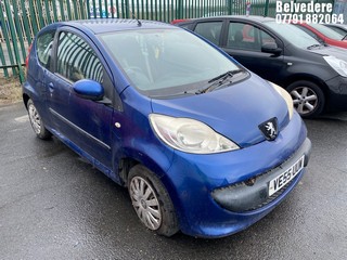 Location: Belvedere - 2005 PEUGEOT 107 URBAN 3 Door Hatchback REG: VE55UUW, Keys: No, MOT Expiry date: 13/09/2024, 998 Petrol, 5 Speed Manual Petrol, Former Keepers: 6