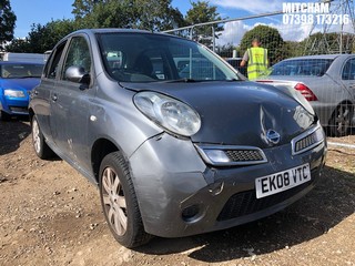 Location: Mitcham - 2008 NISSAN MICRA ACENTA + 5 Door Hatchback REG: EK08VTC, Keys: No, MOT Expiry date: 05/10/2025, 1240 Petrol, 5 Speed Manual Petrol, Former Keepers: 8