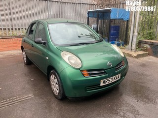 Location: Hayes - 2003 NISSAN MICRA S AUTO 5 Door Hatchback REG: WR53KAA, Keys: No, MOT Expiry date: 04/10/2025, 1240 Petrol, 4 Speed Auto Petrol, Former Keepers: 6