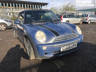 Location: Edinburgh - 2005 MINI MINI COOPER Convertible REG: EU05CPY, Keys: No, MOT Expiry date: 18/05/2025, 1598 Petrol, 5 Speed Manual Petrol, Former Keepers: 13