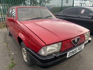 NOTE: ATF Registered Buyers ONLY - Location: BELVEDERE - 1986 ALFA ROMEO  ALFA 75  4 Door Saloon  REG: D966FEL, 1779cc Petrol , 5 Speed Manual Petrol , Former Keepers: 5, Keys: No, MOT: Expiry date