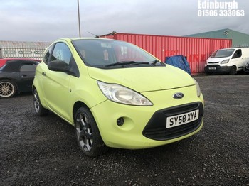 Location: Edinburgh - 2009 FORD KA STUDIO 3 Door Hatchback REG: SY58XYA, Keys: No, MOT Expiry date: 21/05/2025, 1242 Petrol, 5 Speed Manual Petrol, Former Keepers: 6