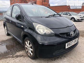 Location: Nottingham - 2007 TOYOTA AYGO BLACK VVT-I 5 Door Hatchback REG: RK07UVE, Keys: No, MOT Expiry date: 16/01/2025, 998 Petrol, 5 Speed Manual Petrol, Former Keepers: 3