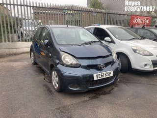 Location: Hayes - 2012 TOYOTA AYGO ICE VVT-I 5 Door Hatchback REG: VE61KXP, Keys: No, MOT Expiry date: 16/09/2023, 998 Petrol, 5 Speed Manual Petrol, Former Keepers: 8