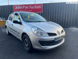 Location: Stapleford - 2007 RENAULT CLIO EXPRESSION 5 Door Hatchback REG: RV07UGS, Keys: Yes, MOT Expiry date: 27/02/2026, 1390 Petrol, 5 Speed Manual Petrol, Former Keepers: 5