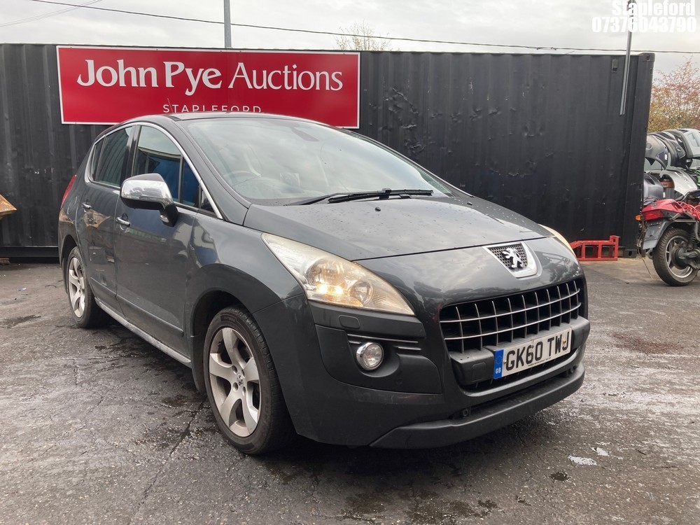Location: Stapleford - 2010 PEUGEOT 3008 EXCLUSIVE HDI 5 Door Hatchback REG: GK60TWJ, Keys: Yes, MOT Expiry date: 13/12/2025, 1560 Diesel, 6 Speed Manual Diesel, Former Keepers: 5