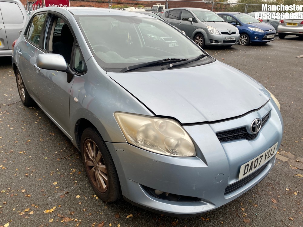 Location: Manchester - 2007 TOYOTA AURIS T-SPIRIT VVT-I 5 Door Hatchback REG: DA07YUJ, 1598 Petrol, 5 Speed Manual Petrol, Former Keepers: 7, Keys: No, MOT Expiry date: 29/10/2025