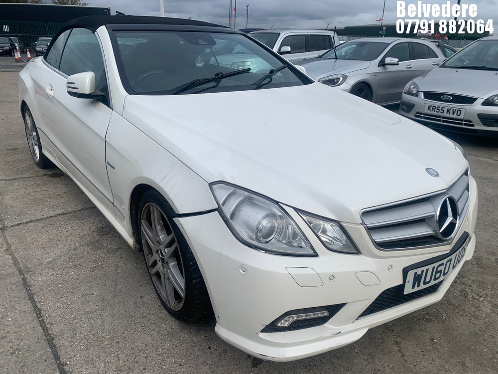 Location: Belvedere - 2010 MERCEDES-BENZ E350 SPT CGI BLUEEFI-CY A CONVERTIBLE REG: WU60UOS, 3498cc PETROL, 7 SPEED AUTO PETROL, Former Keepers: 4, Keys: No, MOT Expiry date: 30.06.2025