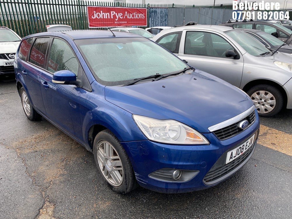 Location: Belvedere - 2008 FORD FOCUS STYLE 100 Estate REG: AJ08EJW, Keys: No, MOT Expiry date: 29/06/2025, 1596 Petrol, 5 Speed Manual Petrol, Former Keepers: 6