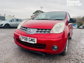 Location: Plymouth - 2008 NISSAN NOTE ACENTA MPV REG: CP08GMG, Keys: No, MOT Expiry date: 28/11/2025, 1386 Petrol, 5 Speed Manual Petrol, Former Keepers: 8