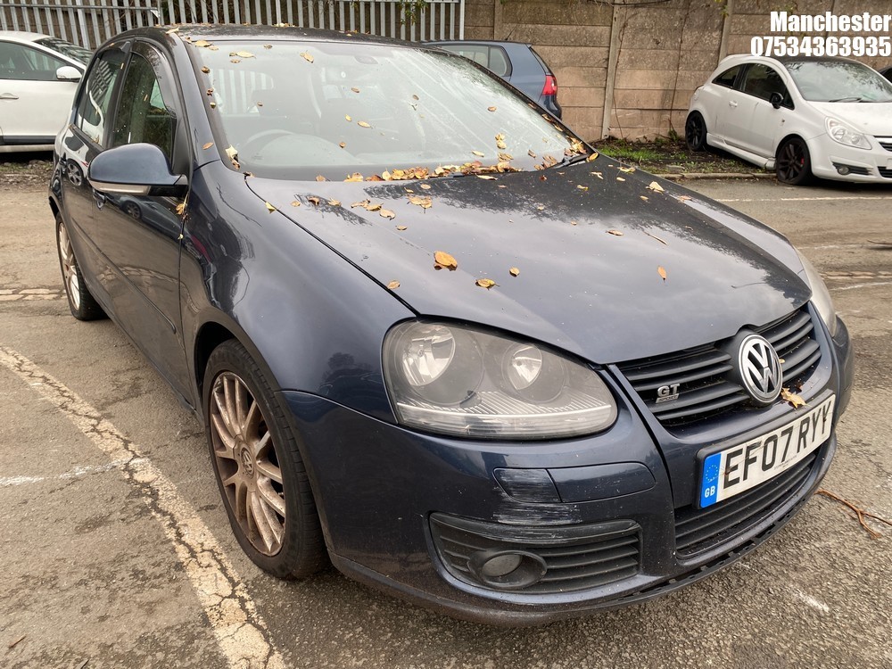 Location: Manchester - 2007 VOLKSWAGEN GOLF GT TDI 5 Door Hatchback REG: EF07RYY, 1968 Diesel, 6 Speed Manual Diesel, Former Keepers: 6, Keys: No, MOT Expiry date: 20/08/2025