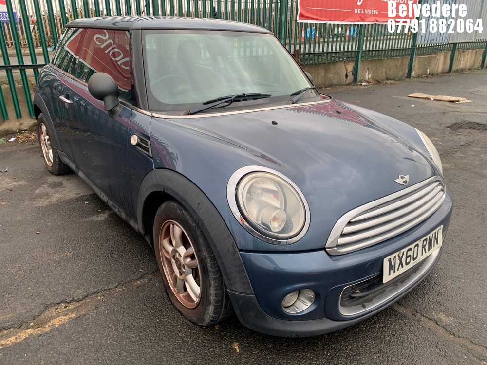 Location: Belvedere - 2010 MINI ONE 3 Door Hatchback REG: MX60RWN, Keys: No, MOT Expiry date: 10/09/2025, 1598 Petrol, 6 Speed Manual Petrol, Former Keepers: 7