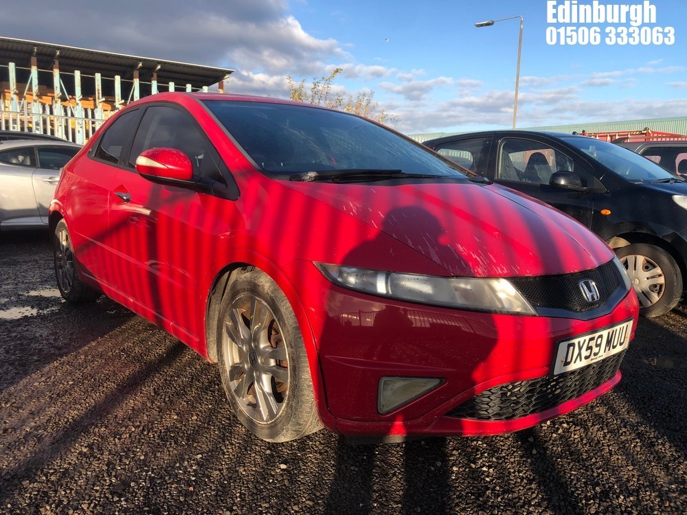 Location: Edinburgh - 2009 HONDA CIVIC SI I-CTDI 5 Door Hatchback REG: DX59MUU, Keys: Yes, MOT Expiry date: 13/04/2025, 2204 Diesel, 6 Speed Manual Diesel, Former Keepers: 6