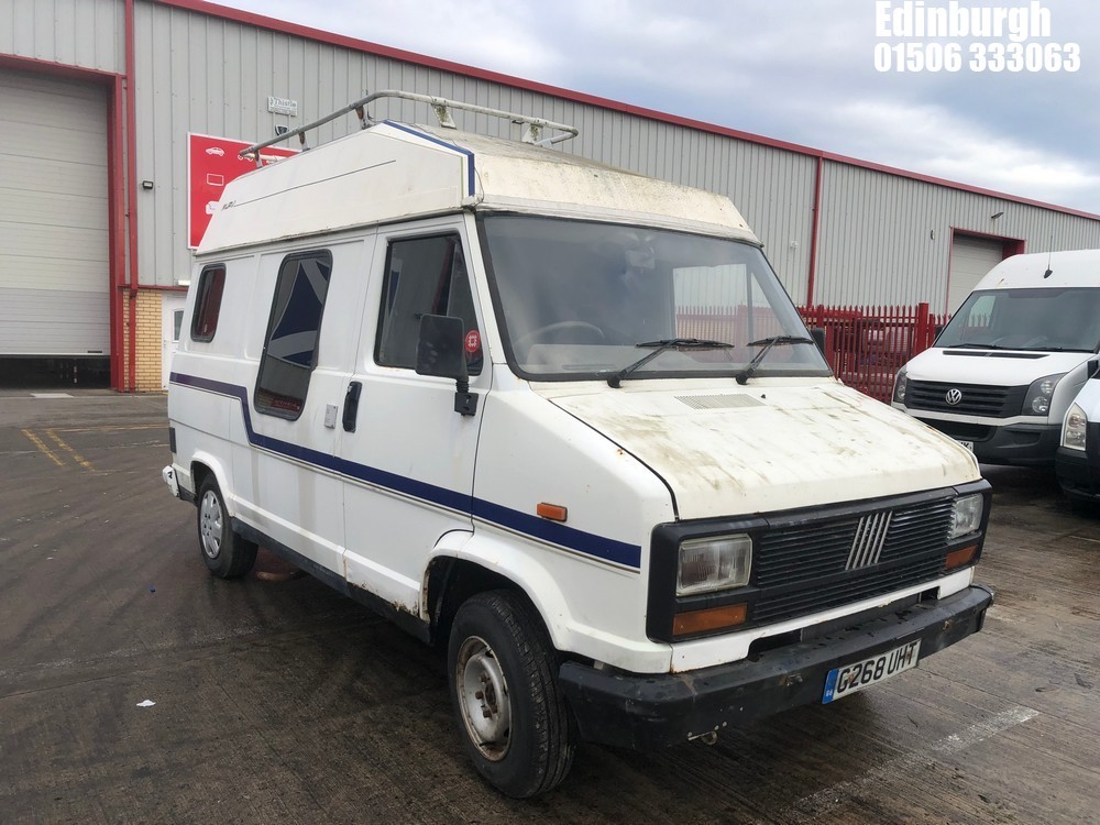 Location: Edinburgh - 1989 FIAT DUCATO 1.0T Motor Caravan REG: G268UHT, Keys: No, MOT Expiry date: 03/08/2024, 1971 Petrol, 7 Speed Manual Petrol, Former Keepers: 9