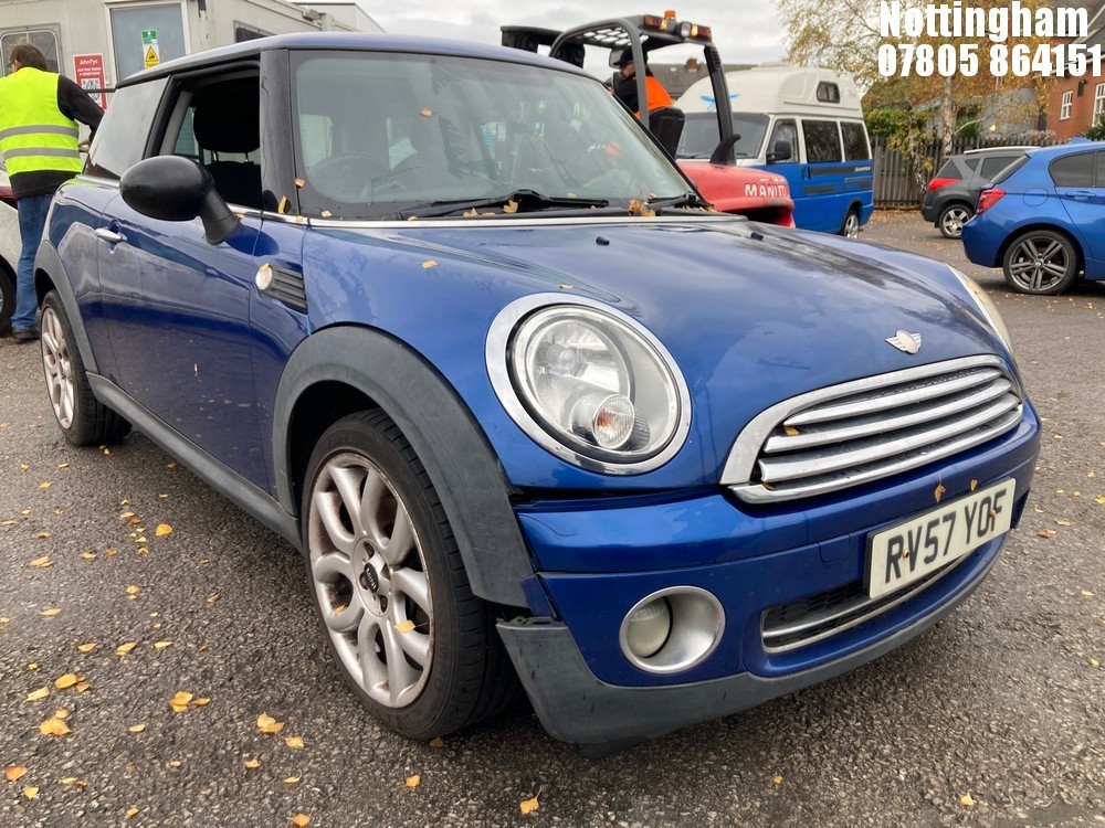 Location: Nottingham - 2007 MINI ONE 3 Door Hatchback REG: RV57YOF, Keys: No, MOT Expiry date: 13/06/2026, 1397 Petrol, 6 Speed Manual Petrol, Former Keepers: 6