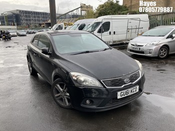 Location: Hayes - 2011 KIA PRO CEED 4 CRDI 3 Door Hatchback REG: GU61KCO, Keys: No, MOT Expiry date: 10/10/2025, 1582 Diesel, 6 Speed Manual Diesel, Former Keepers: 11
