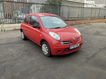 Location: Hayes - 2007 NISSAN MICRA INITIA 3 Door Hatchback REG: YT07GKJ, Keys: No, MOT Expiry date: 26/08/2024, 1240 Petrol, 5 Speed Manual Petrol, Former Keepers: 7