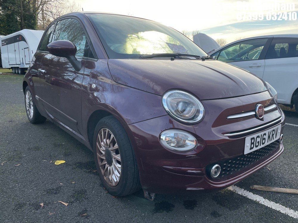 Location: Birmingham - 2016 FIAT 500 LOUNGE 3 Door Hatchback REG: BG16KRV, 1242cc Petrol, 5 Speed Manual Petrol, Former Keepers: 2, Keys: No, MOT Expiry date: 28/05/2026